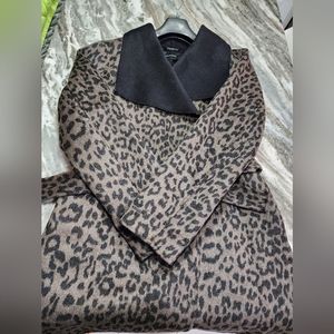 Tahari Ella Leopard Double Faced Wool Wrap Belt Coat